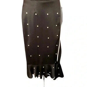 Black Pencil Skirt with Faux Pearl Detail, size large